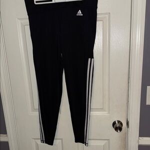 adidas Black workout Leggings with White Side Stripes -
